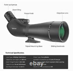 20-60x80 Angled Spotting Scope 60x Zoom Waterproof Black FMC 80mm Lens