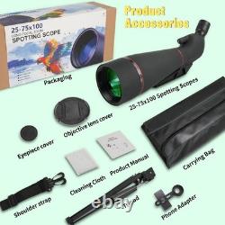 25-75x100 Spotting Scope, BAK4 FMC Waterproof Spotter Scope with Tripod Phone