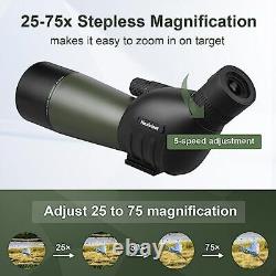 25-75x60 Spotting Scope with 64in Tripod, Carry Bag Clear Low Light Green