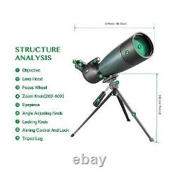 Aomekie 20-60X80 Waterproof Spotting Scope BAK4 FMC Fieldscope with Tripod Bag