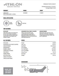 Athlon #314001 Argos HD 20-60x85mm 45-Degree Angled Hunting Spotting Scope