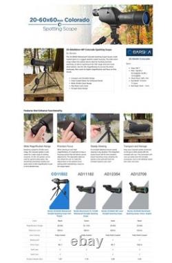 Barska 20-60x60mm Zoom Colorado Waterproof Spotting Scope Case Tripod CO11502