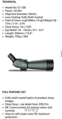 Hawke Vantage 20-60x60mm (60 mm) Angled Spotting Scope w Tripod and Case