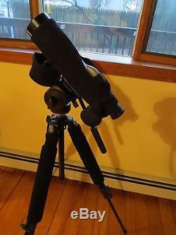 Leica APO Televid 62 straight spotting scope with eyepiece and Manfrotto tripod