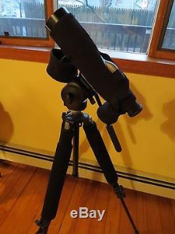 Leica APO Televid 62 straight spotting scope with eyepiece and Manfrotto tripod