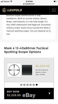 Leupold MK4 12-40X60MM Mil Reticle Tactical Spotting Scope WITH Protective Cover