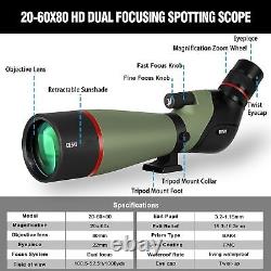 Newest 20-60X80 HD Dual Focusing Spotting Scope, BAK4 Prism 45 Degree Angled Eye