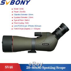 SVBONY SV46 20-60x80mm Bak4 Zoom FMC Spotting Scope Nitrogen Filled Waterproof
