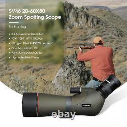 SVBONY SV46 HD Spotting Scopes 20-60x80 Bak4 FMC Zoom Telescopes Birding/Camping