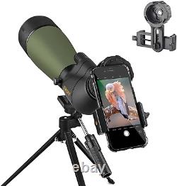 Updated 20-60X80 Spotting Scope with Tripod, Carrying Bag BAK4 Angled Scope fo