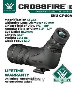 Vortex Optics Crossfire HD 12-36x50 Angled Spotting Scope CF-50A with Free CD Hat