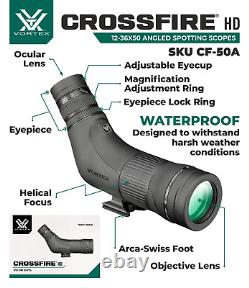 Vortex Optics Crossfire HD 12-36x50 Angled Spotting Scope CF-50A with Free CD Hat