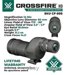 Vortex Optics Crossfire HD 12-36x50 Straight Spotting Scope with Free CD Hat