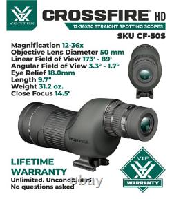 Vortex Optics Crossfire HD 12-36x50 Straight Spotting Scope with Free CF Hat