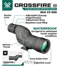 Vortex Optics Crossfire HD 12-36x50 Straight Spotting Scope with Free CF Hat