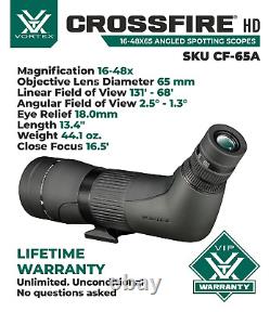 Vortex Optics Crossfire HD 16-48x65 Angled Spotting Scope CF-65A with Free CD Hat