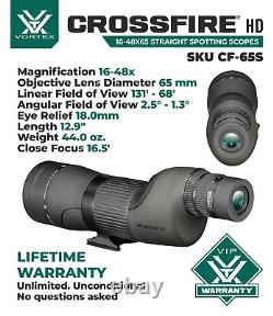 Vortex Optics Crossfire HD 16-48x65 Straight Spotting Scope CF-65S withFree CD Hat