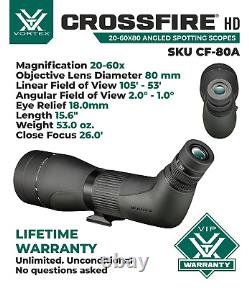 Vortex Optics Crossfire HD 20-60x80 Angled Spotting Scope CF-80A with Free CF Hat