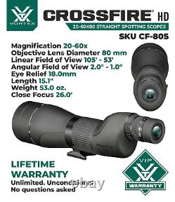 Vortex Optics Crossfire HD 20-60x80 Straight Spotting Scope CF-80S withFree CD Hat