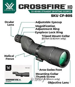 Vortex Optics Crossfire HD 20-60x80 Straight Spotting Scope CF-80S withFree CD Hat