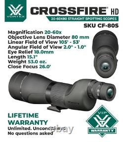 Vortex Optics Crossfire HD 20-60x80 Straight Spotting Scope CF-80S withFree CF Hat