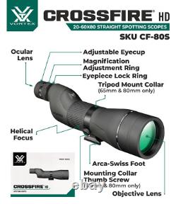Vortex Optics Crossfire HD 20-60x80 Straight Spotting Scope CF-80S withFree CF Hat