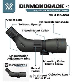 Vortex Optics Diamondback HD Spotting Scope 16-48x65 Angled with CF Hat and Tripod