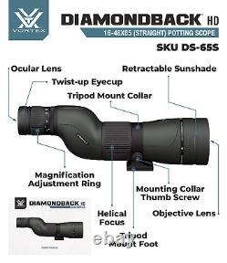 Vortex Optics Diamondback HD Spotting Scope 16-48x65 Straight withCD Hat & Tripod