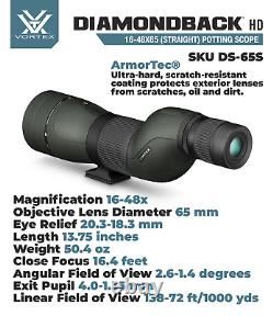 Vortex Optics Diamondback HD Spotting Scope 16-48x65 Straight withCD Hat & Tripod