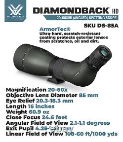 Vortex Optics Diamondback HD Spotting Scope 20-60x85 Angled with CD Hat and Tripod