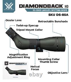 Vortex Optics Diamondback HD Spotting Scope 20-60x85 Angled with CF Hat and Tripod