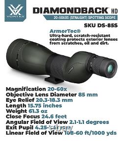 Vortex Optics Diamondback HD Spotting Scope 20-60x85 Straight with CF Hat & Tripod