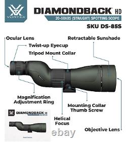Vortex Optics Diamondback HD Spotting Scope 20-60x85 Straight withCD Hat & Tripod