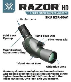 Vortex Optics Razor HD 11-33x50 Angled Spotting Scope with Free Hat & Pen Bundle