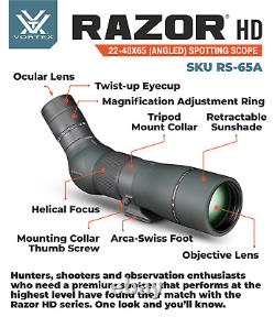 Vortex Optics Razor HD 22-48x65 Angled Spotting Scope with CD Hat and Pen Bundle