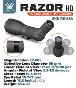 Vortex Optics Razor HD 27-60X85 Angled Spotting Scope with CD Hat and Pen Bundle
