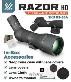 Vortex Optics Razor HD 27-60X85 Angled Spotting Scope with CD Hat and Pen Bundle