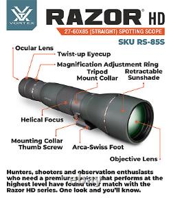 Vortex Optics Razor HD 27-60X85 Straight Spotting Scope with CD Hat and Pen Bundle