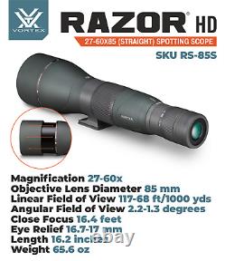 Vortex Optics Razor HD 27-60X85 Straight Spotting Scope with CF Hat and Pen Bundle