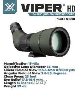 Vortex Optics Viper HD 15-45x65 Angled Spotting Scope with Hat & Wearable4U Bundle