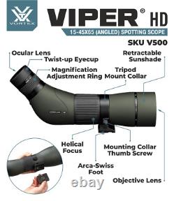 Vortex Optics Viper HD 15-45x65 Angled Spotting Scope with Hat & Wearable4U Bundle