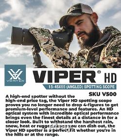 Vortex Optics Viper HD 15-45x65 Angled Spotting Scope withCD Hat and Tripod Bundle