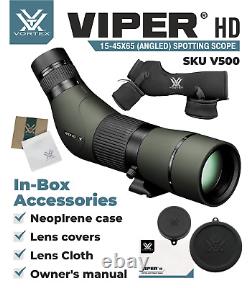 Vortex Optics Viper HD 15-45x65 Angled Spotting Scope withCD Hat and Tripod Bundle