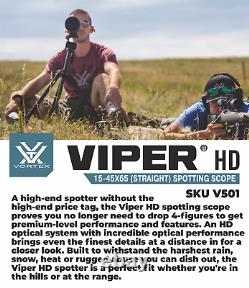 Vortex Optics Viper HD 15-45x65 Straight Spotting Scope with CD Hat and Pen Bundle