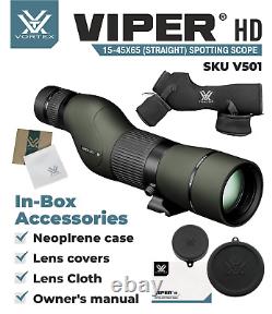 Vortex Optics Viper HD 15-45x65 Straight Spotting Scope with Hat and Pen Bundle