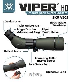 Vortex Optics Viper HD 20-60x85 Angled Spotting Scope with CF Hat and Pen Bundle