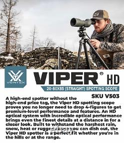 Vortex Optics Viper HD 20-60x85 Straight Spotting Scope with CF Hat and Pen Bundle