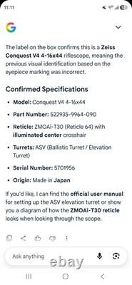 ZEISS Conquest V4 Riflescope 4-16x44 16x ZMoai-T30 #64 Elevated Turrets New